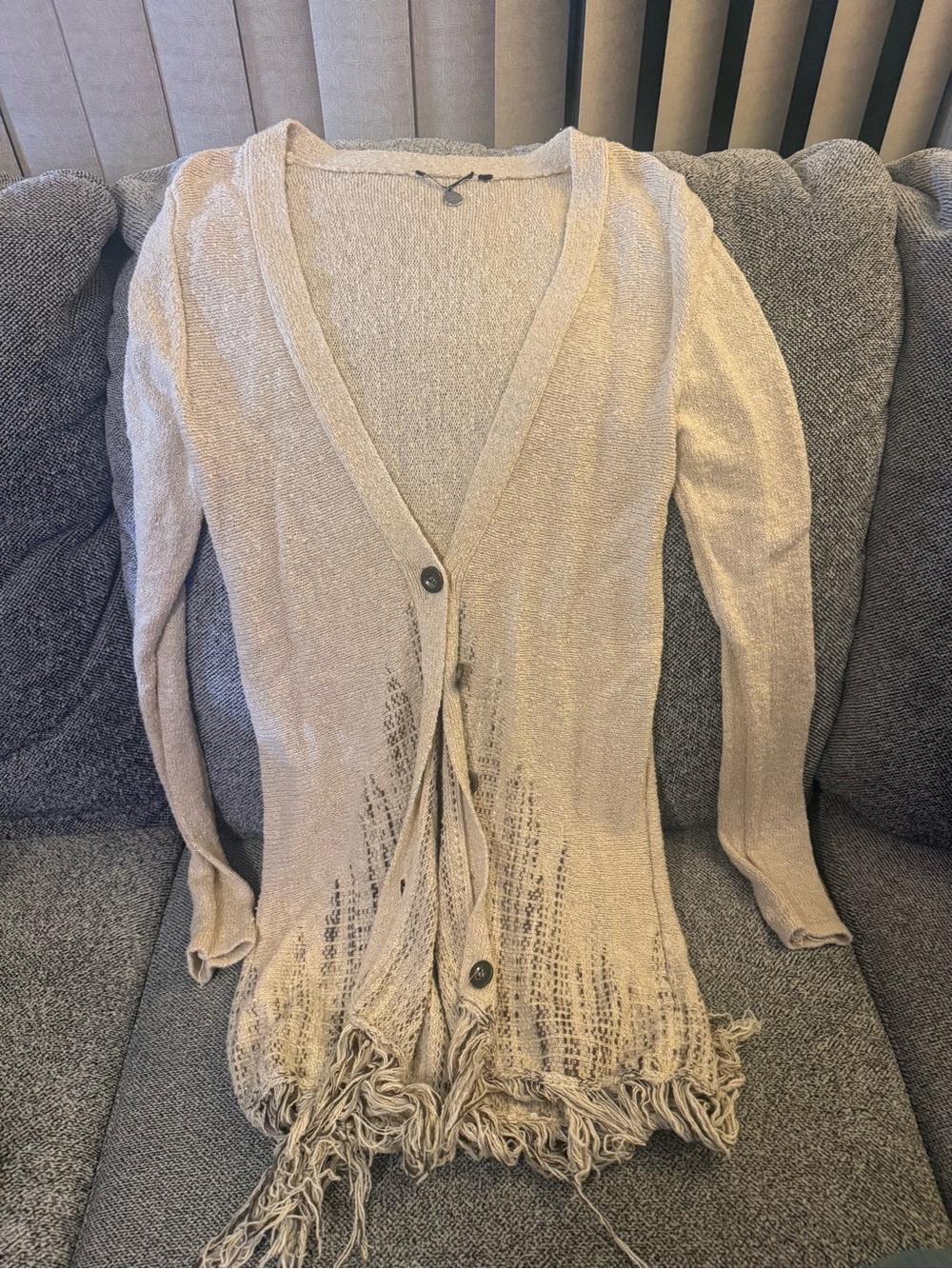 BKE Beige Open-Knit Fringe Cardigan